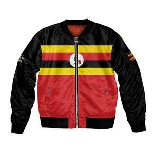 Uganda Flag Stylized Sleeve Zip Bomber Jacket Jamhuri ya Uganda