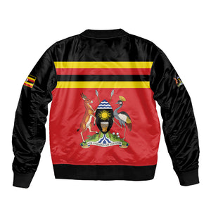 Uganda Flag Stylized Sleeve Zip Bomber Jacket Jamhuri ya Uganda