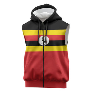Uganda Flag Stylized Sleeveless Zip Hoodie Jamhuri ya Uganda