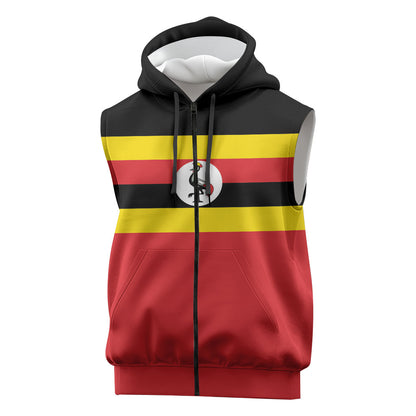 Uganda Flag Stylized Sleeveless Zip Hoodie Jamhuri ya Uganda