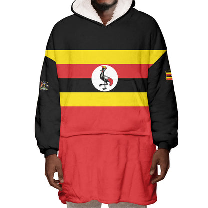 Uganda Flag Stylized Wearable Blanket Hoodie Jamhuri ya Uganda