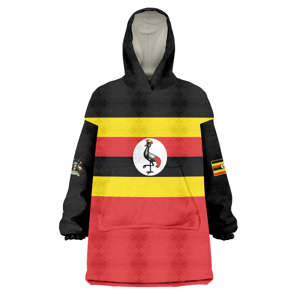 Uganda Flag Stylized Wearable Blanket Hoodie Jamhuri ya Uganda