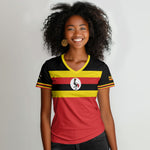 Uganda Flag Stylized Women V-Neck T-Shirt Jamhuri ya Uganda