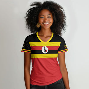 Uganda Flag Stylized Women V-Neck T-Shirt Jamhuri ya Uganda