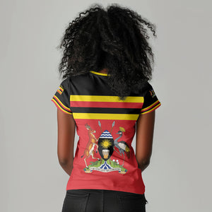 Uganda Flag Stylized Women V-Neck T-Shirt Jamhuri ya Uganda
