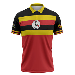 Uganda Flag Stylized Zipper Polo Shirt Jamhuri ya Uganda