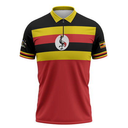 Uganda Flag Stylized Zipper Polo Shirt Jamhuri ya Uganda