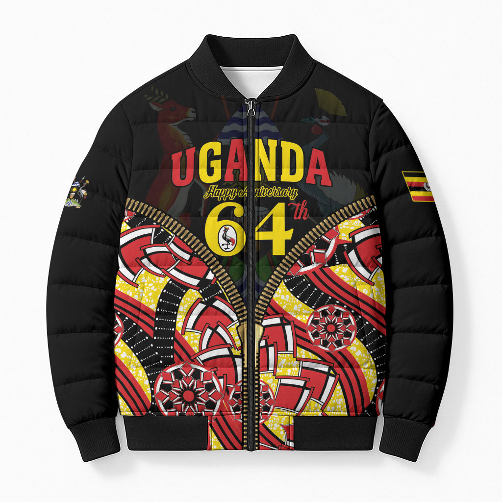 Personalised Uganda 64th Anniversary Bomber Puffer Jacket Happy Independence Day