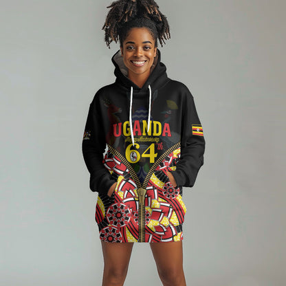 Personalised Uganda 64th Anniversary Hoodie Dress Happy Independence Day