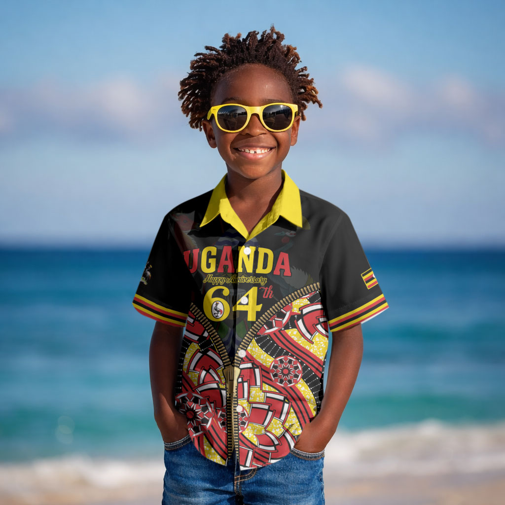 Personalised Uganda 64th Anniversary Kid Hawaiian Shirt Happy Independence Day