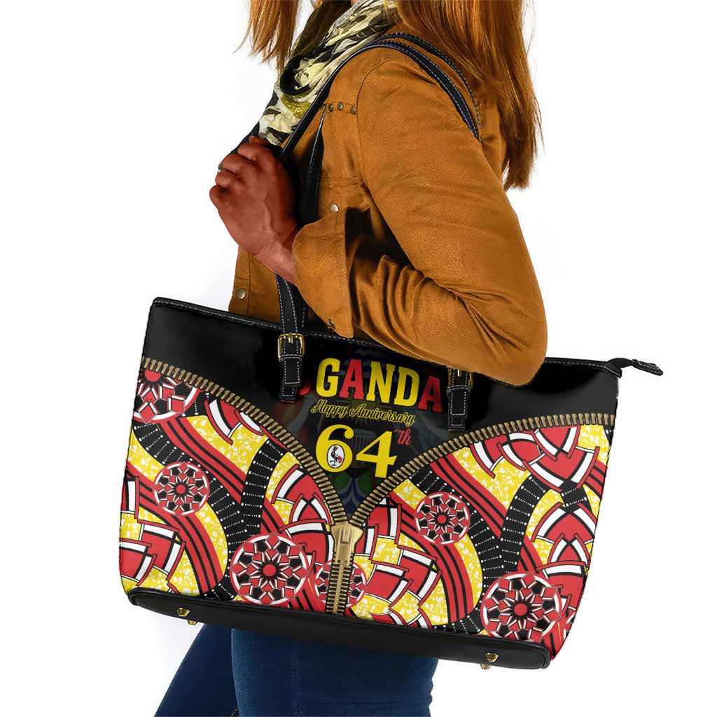 Uganda 64th Anniversary Leather Tote Bag Happy Independence Day