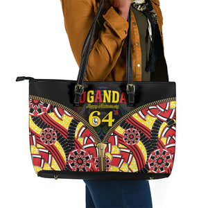 Uganda 64th Anniversary Leather Tote Bag Happy Independence Day