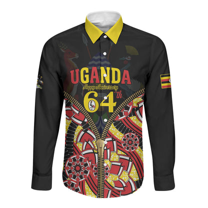 Personalised Uganda 64th Anniversary Long Sleeve Button Shirt Happy Independence Day