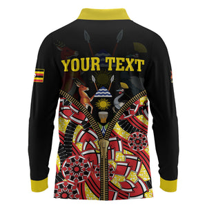 Personalised Uganda 64th Anniversary Long Sleeve Polo Shirt Happy Independence Day