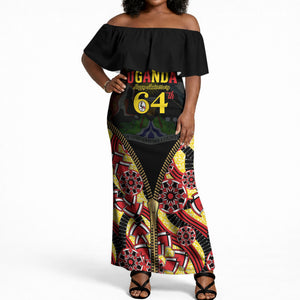 Personalised Uganda 64th Anniversary Off Shoulder Maxi Dress Happy Independence Day