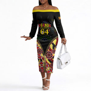 Personalised Uganda 64th Anniversary Off The Shoulder Long Sleeve Dress Happy Independence Day