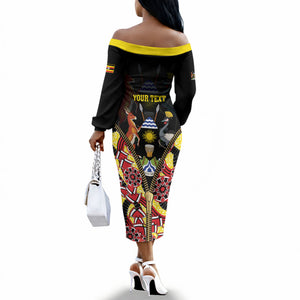 Personalised Uganda 64th Anniversary Off The Shoulder Long Sleeve Dress Happy Independence Day