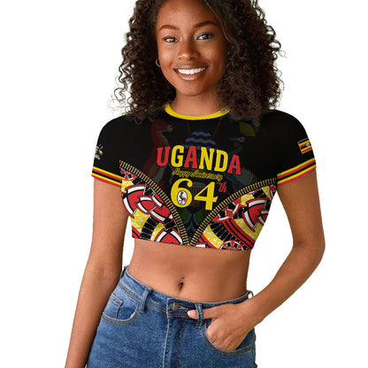 Personalised Uganda 64th Anniversary Raglan Cropped T shirt Happy Independence Day