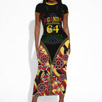 Personalised Uganda 64th Anniversary Short Sleeve Bodycon Dress Happy Independence Day