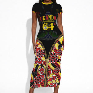 Personalised Uganda 64th Anniversary Short Sleeve Bodycon Dress Happy Independence Day
