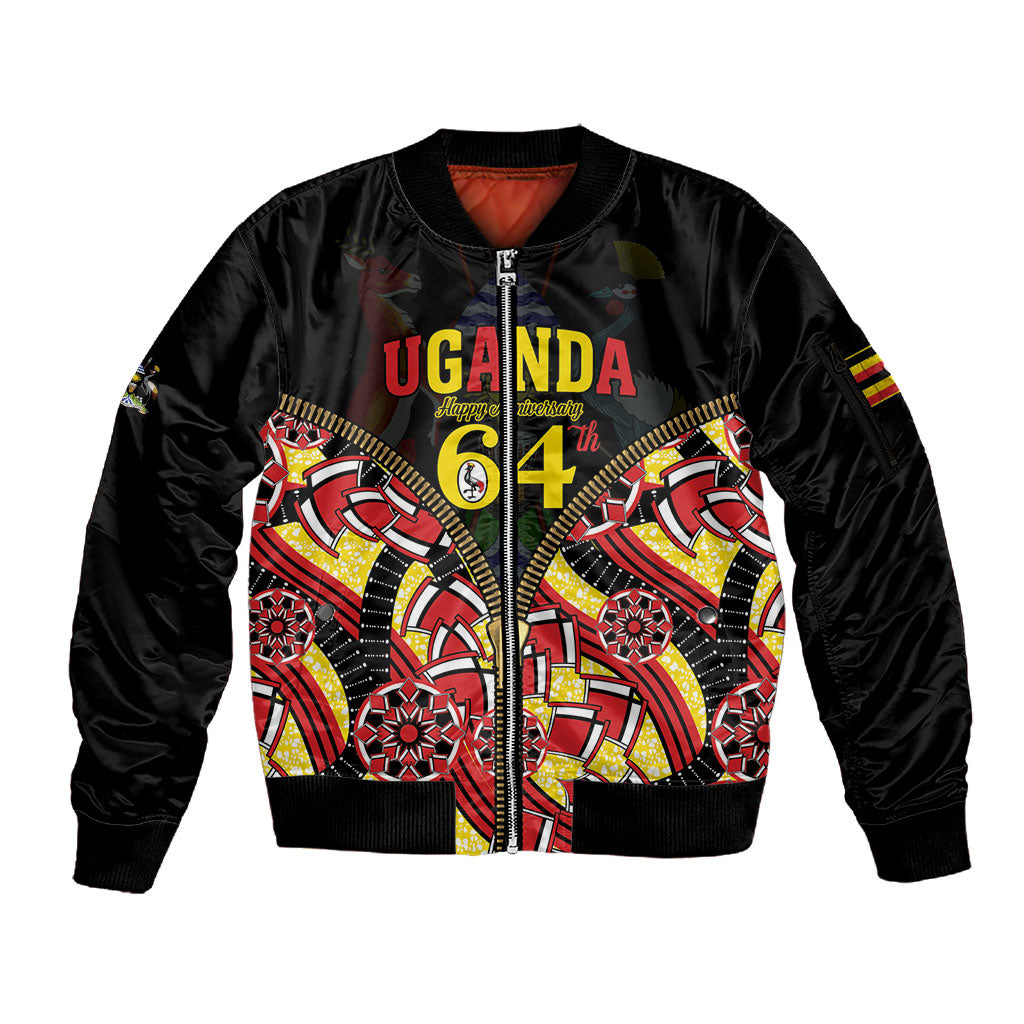 Personalised Uganda 64th Anniversary Sleeve Zip Bomber Jacket Happy Independence Day