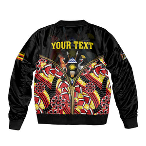 Personalised Uganda 64th Anniversary Sleeve Zip Bomber Jacket Happy Independence Day