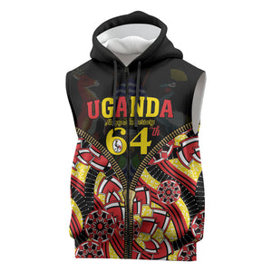 Personalised Uganda 64th Anniversary Sleeveless Zip Hoodie Happy Independence Day