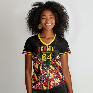 Personalised Uganda 64th Anniversary Women V-Neck T-Shirt Happy Independence Day