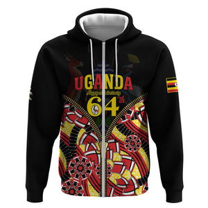 Personalised Uganda 64th Anniversary Zip Hoodie Happy Independence Day