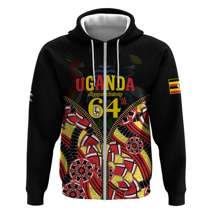 Personalised Uganda 64th Anniversary Zip Hoodie Happy Independence Day