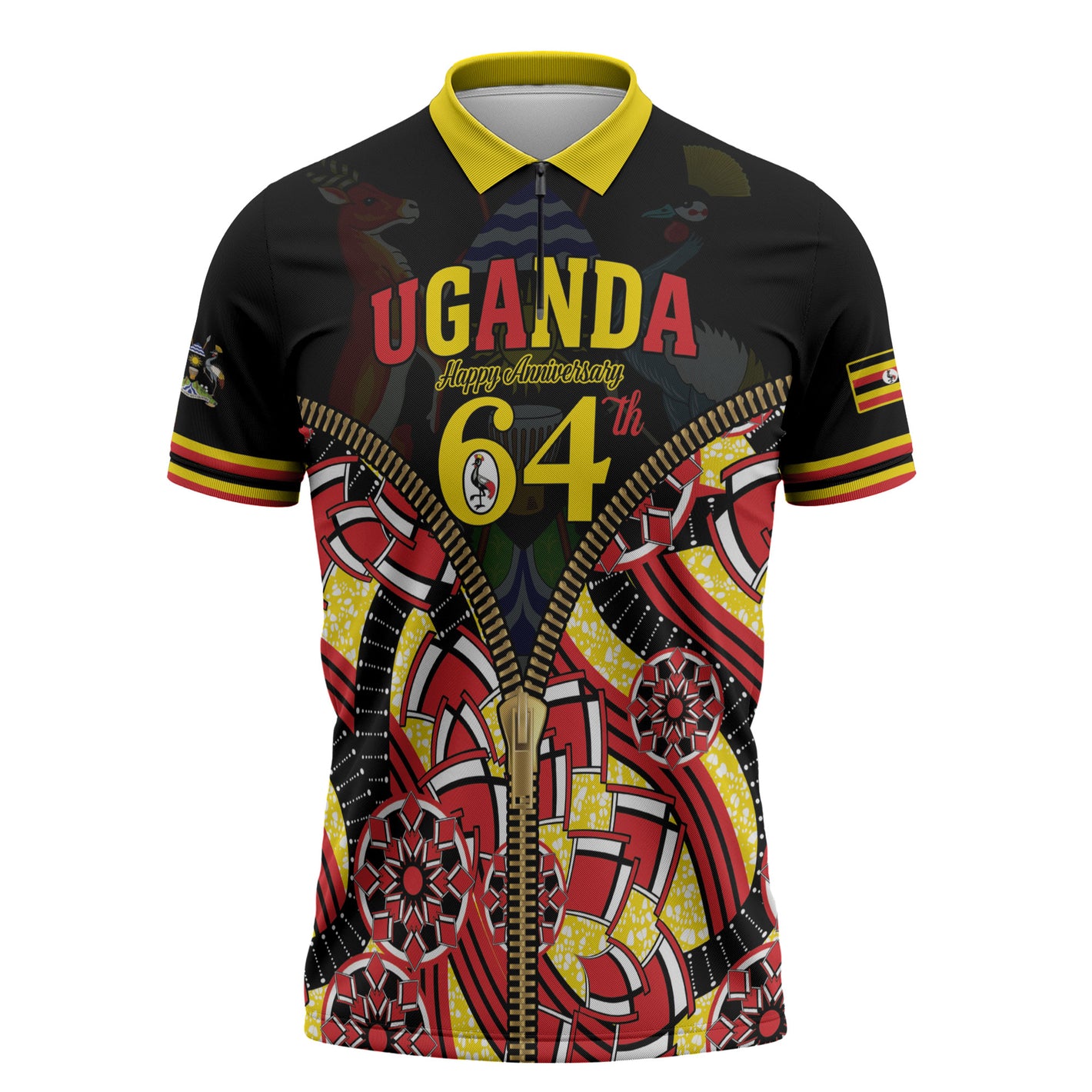 Personalised Uganda 64th Anniversary Zipper Polo Shirt Happy Independence Day