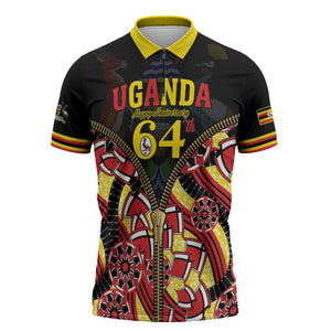 Personalised Uganda 64th Anniversary Zipper Polo Shirt Happy Independence Day