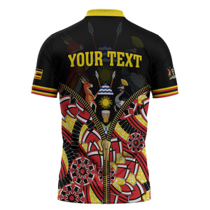 Personalised Uganda 64th Anniversary Zipper Polo Shirt Happy Independence Day