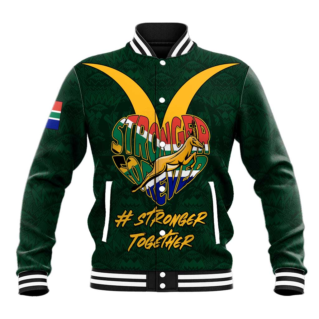Custom South Africa Rugby Baseball Jacket - Stronger Together, Stronger Forever, Bokke World Cup LT01