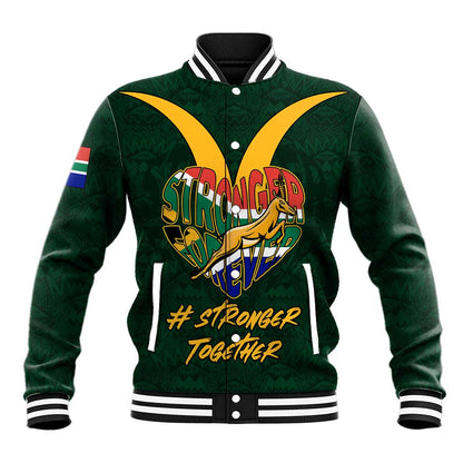 Custom South Africa Rugby Baseball Jacket - Stronger Together, Stronger Forever, Bokke World Cup LT01