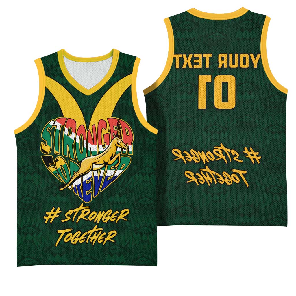 Custom South Africa Rugby Basketball Jersey - Stronger Together, Stronger Forever, Bokke World Cup - African Pride