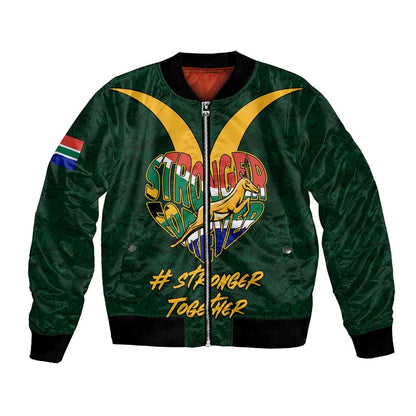 Custom South Africa Rugby Bomber Jacket - Stronger Together, Stronger Forever, Bokke World Cup