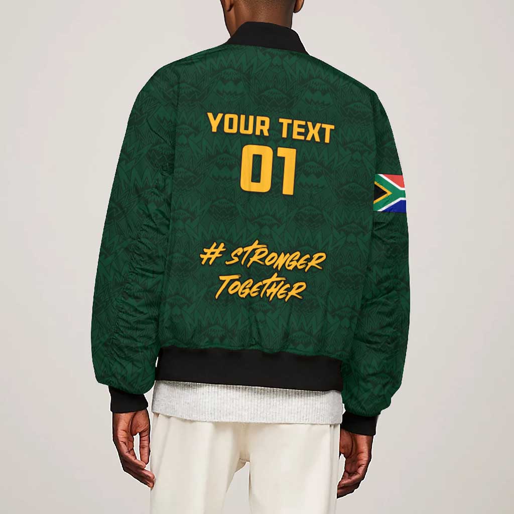Custom South Africa Rugby Bomber Jacket - Stronger Together, Stronger Forever, Bokke World Cup