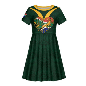 Custom South Africa Rugby Kid Short Sleeve Dress - Stronger Together, Stronger Forever, Bokke World Cup