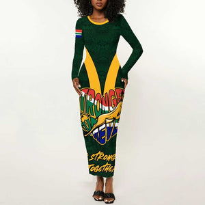 Custom South Africa Rugby Long Sleeve Bodycon Dress - Stronger Together, Stronger Forever, Bokke World Cup LT01