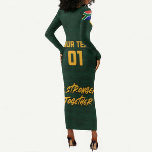 Custom South Africa Rugby Long Sleeve Bodycon Dress - Stronger Together, Stronger Forever, Bokke World Cup LT01