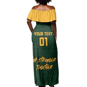Custom South Africa Rugby Off Shoulder Maxi Dress - Stronger Together, Stronger Forever, Bokke World Cup