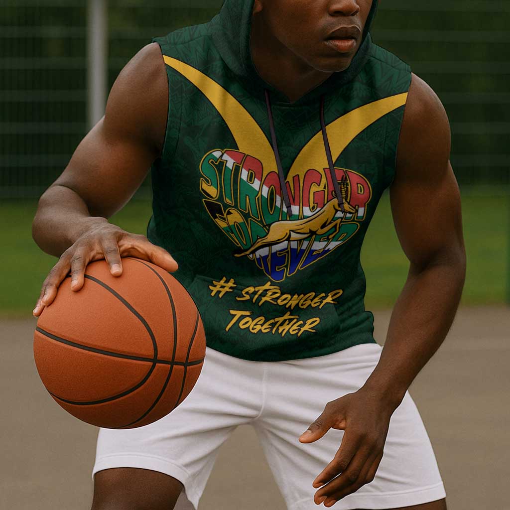 Custom South Africa Rugby Sleeveless Hoodie - Stronger Together, Stronger Forever, Bokke World Cup - African Pride
