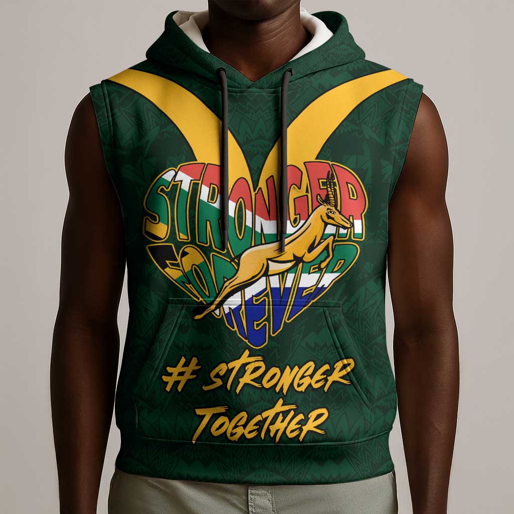 Custom South Africa Rugby Sleeveless Hoodie - Stronger Together, Stronger Forever, Bokke World Cup - African Pride