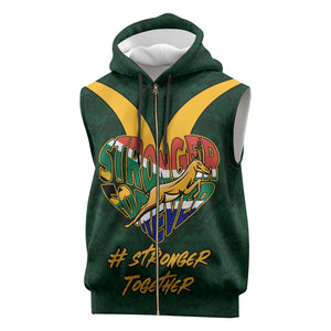Custom South Africa Rugby Sleeveless Zip Hoodie - Stronger Together, Stronger Forever, Bokke World Cup - African Pride