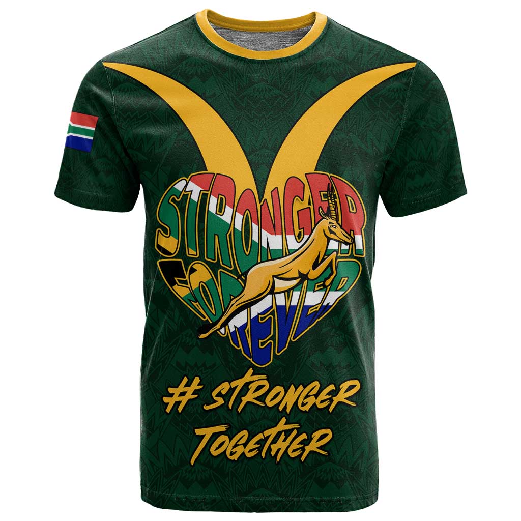 Custom South Africa Rugby T shirt - Stronger Together, Stronger Forever, Bokke World Cup