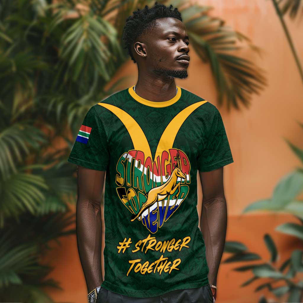 Custom South Africa Rugby T shirt - Stronger Together, Stronger Forever, Bokke World Cup