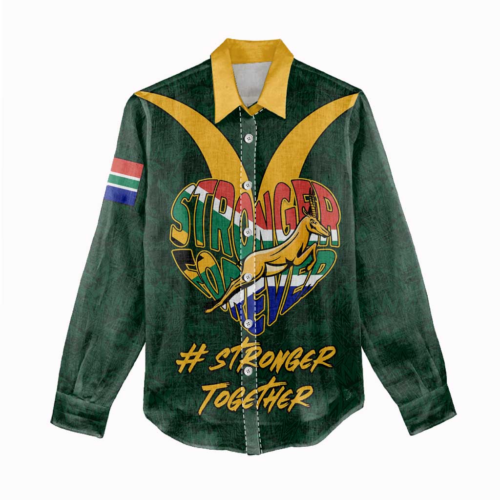 Custom South Africa Rugby Women Casual Shirt - Stronger Together, Stronger Forever, Bokke World Cup LT01