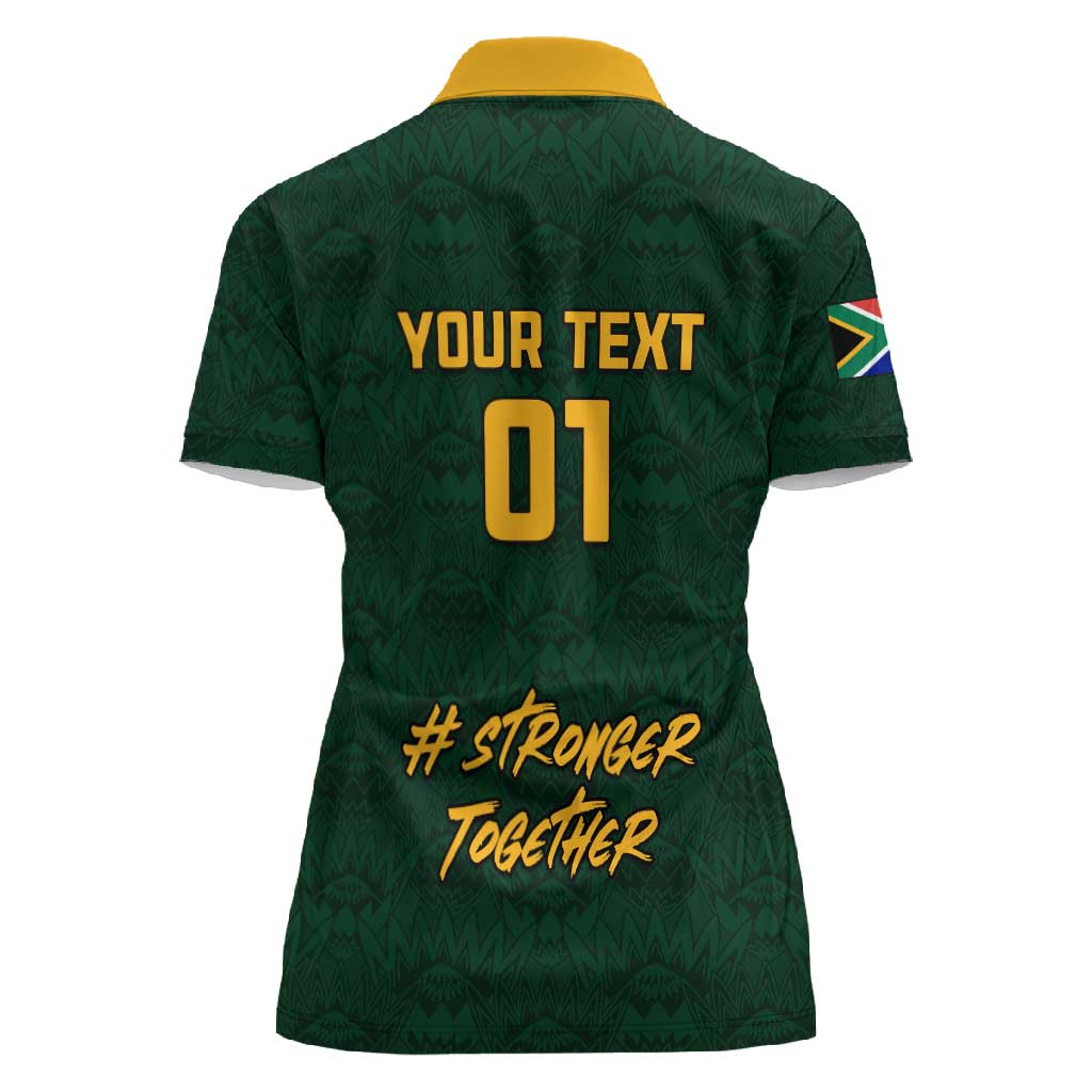 Custom South Africa Rugby Women Polo Shirt - Stronger Together, Stronger Forever, Bokke World Cup