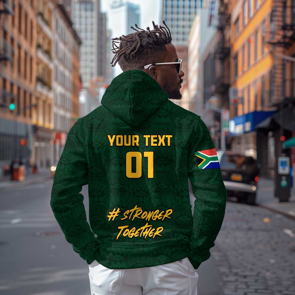 Custom South Africa Rugby Zip Hoodie - Stronger Together, Stronger Forever, Bokke World Cup